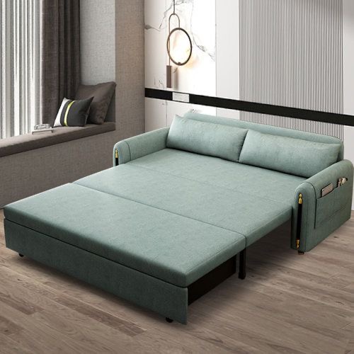 Contemporary green sofa cum bed with extended sleeping space