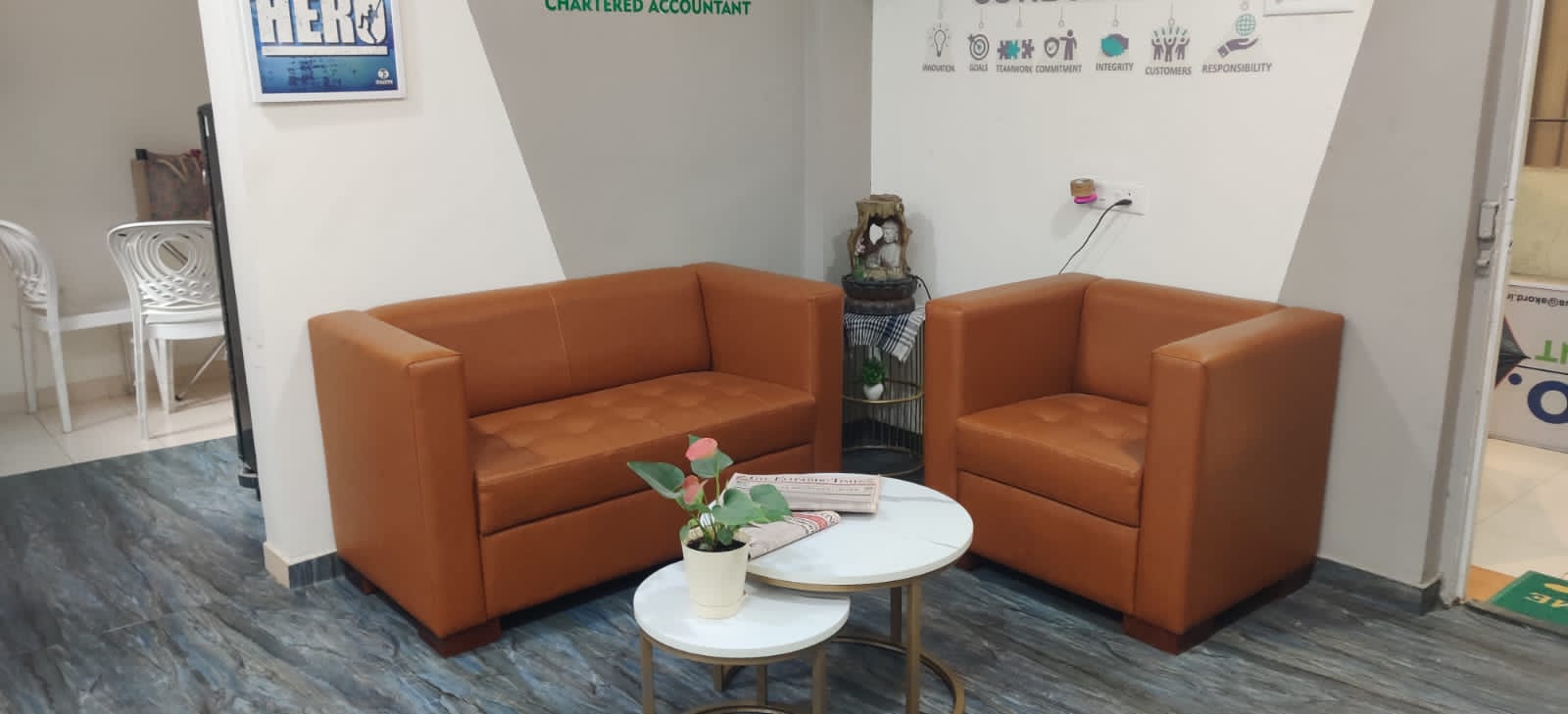 Professional dark brown leather office sofa for reception area