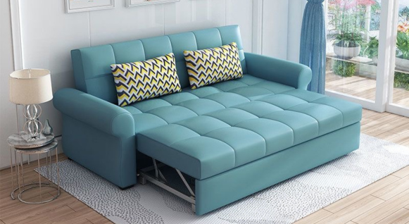 Turquoise blue leatherette 3 Seater sofa cum bed