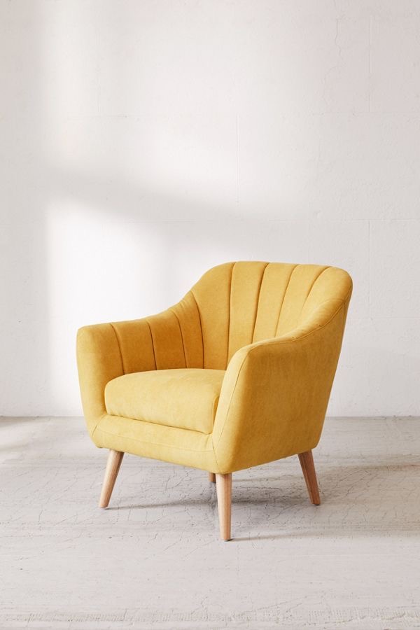 Vintage yellow accent chair with woooden legs