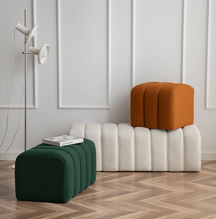 Tufted Velvet Pouf Ottoman – Orange _ Small