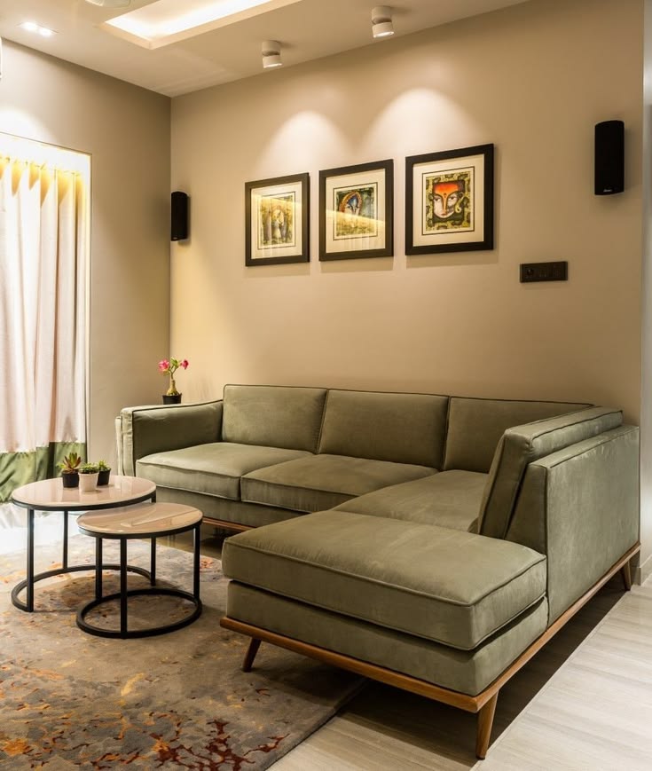 Olive Green Sectional L Shape Sofa